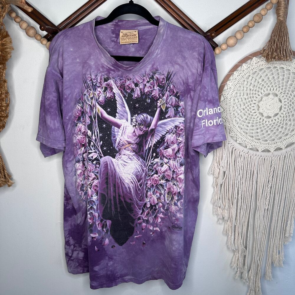 Vintage the Mountain Y2K Purple Fantasy Angel Floral Tie Dye T